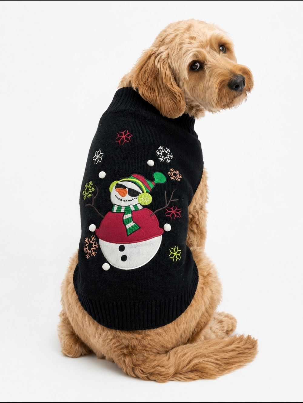 Black Snowman Dog Sweater | Christmas Holiday Pet Knit Sweater Medium